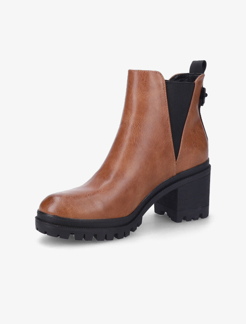 Bottines à talons et semelles crantés contrastants - Camel - 4