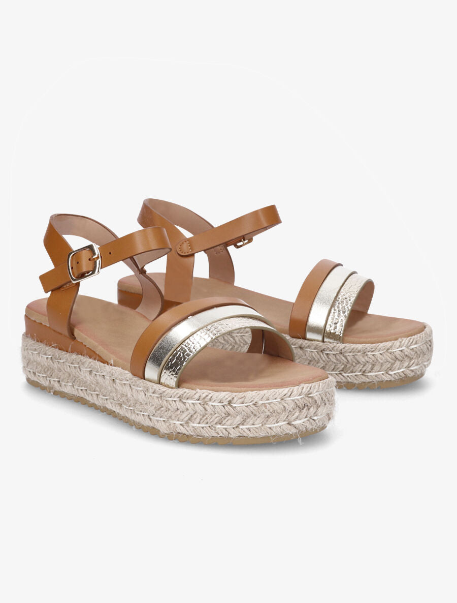 Sandales compensées brides fantaisies - Camel - 4