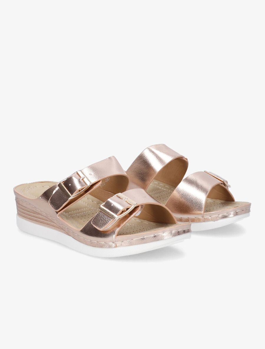 Mules à double boucles carrées - Rose gold - 4