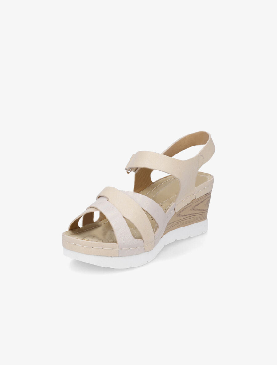 Sandales compensées effet bois - Beige - 3