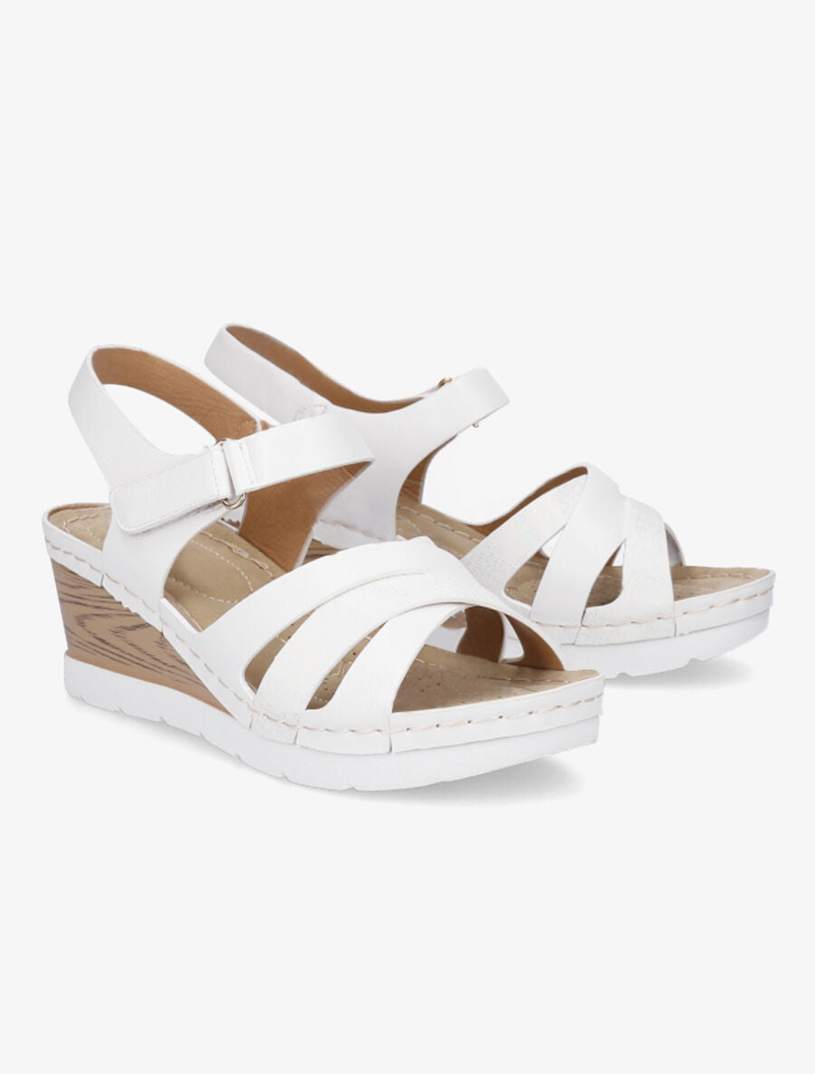 Sandales compensées effet bois - Blanc - 4
