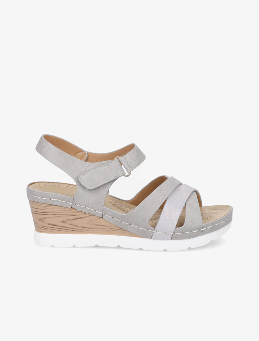 Sandales compensées effet bois - Gris - 1