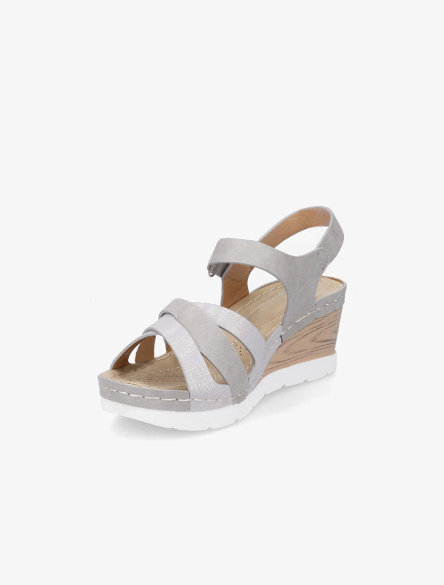 Sandales compensées effet bois - Gris - 3