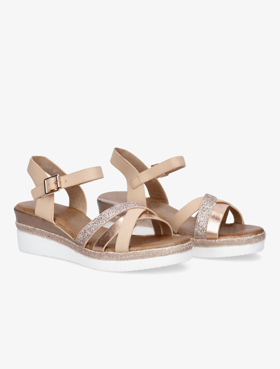 Sandales compensées bride à paillettes - Rose gold - 4