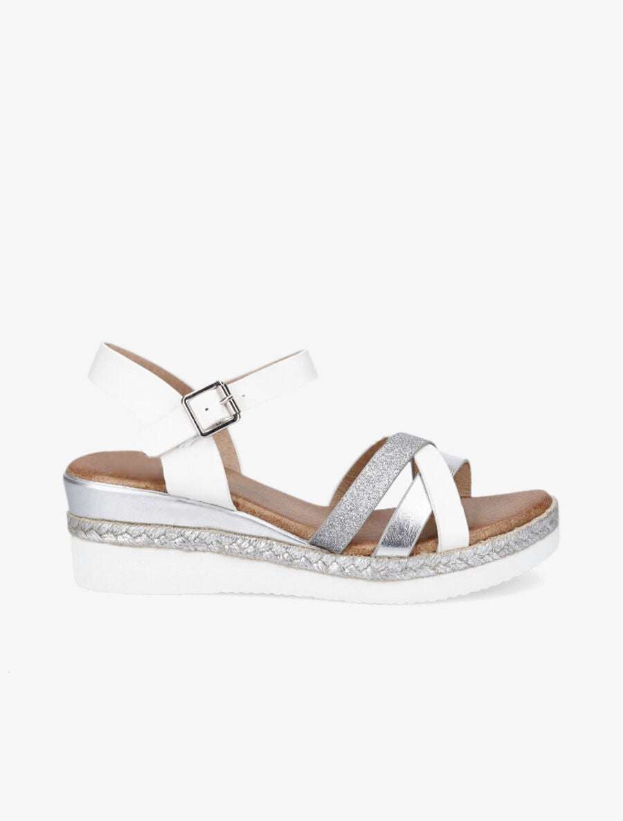 Sandales compensées bride à paillettes - Argent - 1