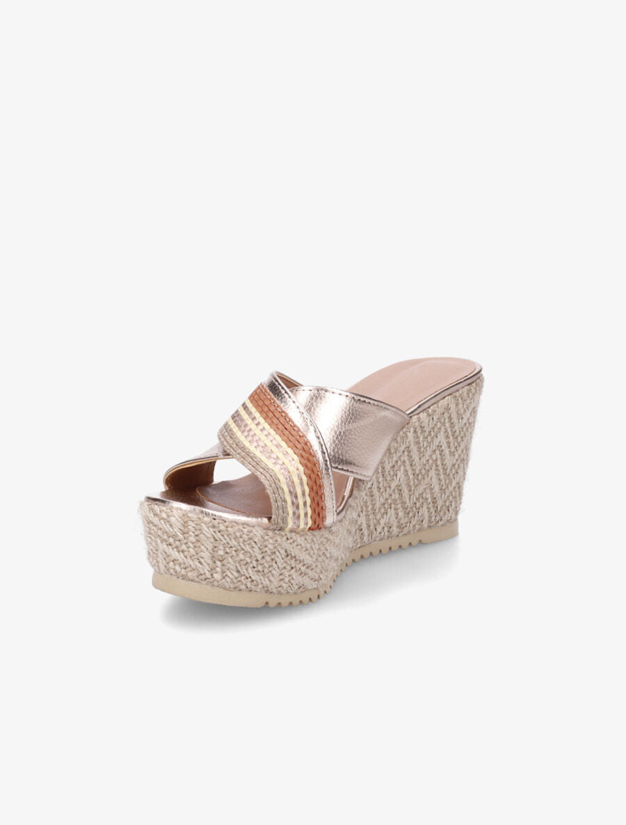 Mules compensées à ganses croisées effet osier - Rose gold - 3