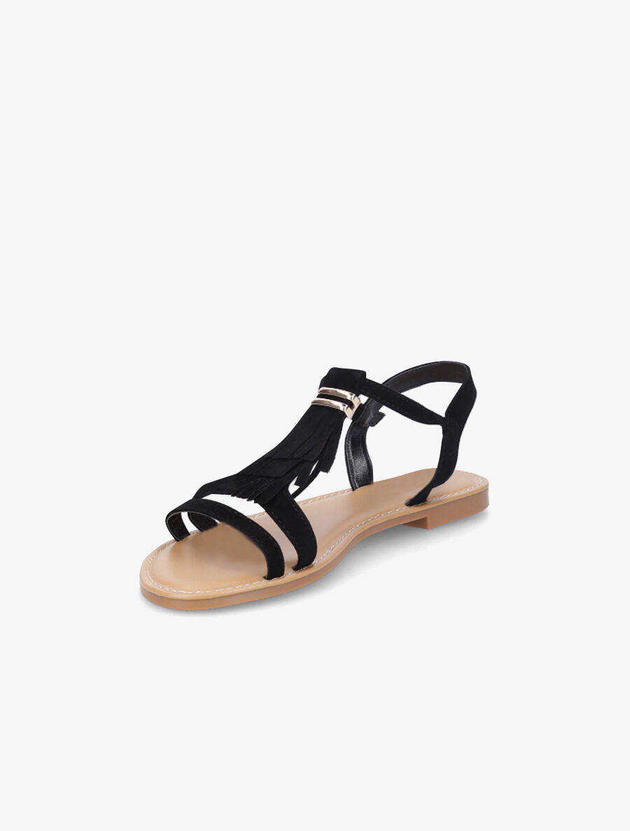 Nu-pieds en suédine à franges - Noir - 3