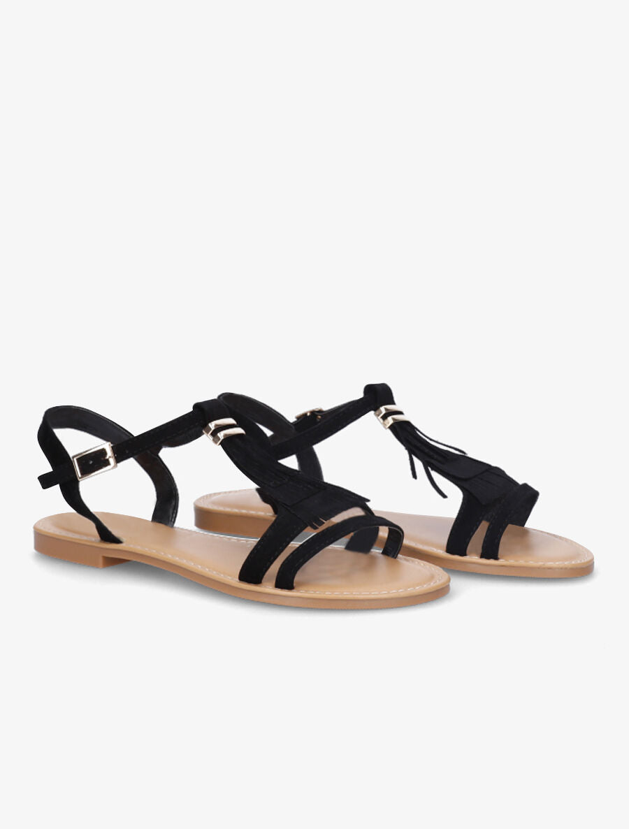Nu-pieds en suédine à franges - Noir - 4