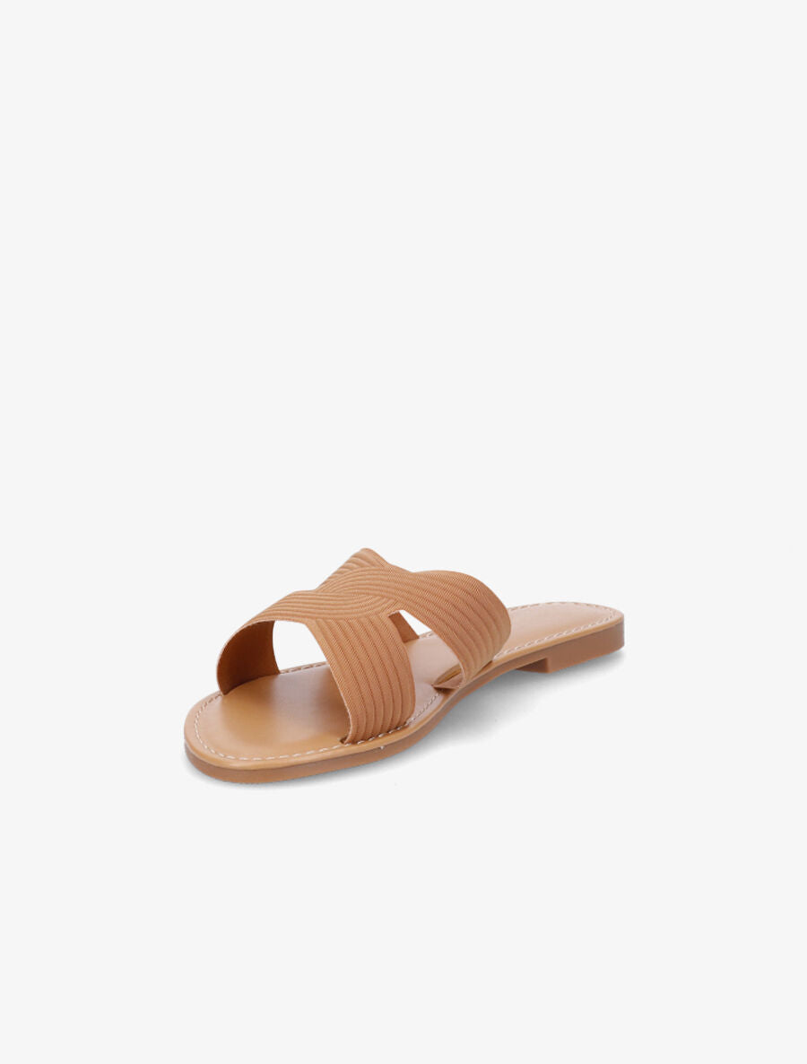 Mules plates en tissu effet torsadé - Camel - 3