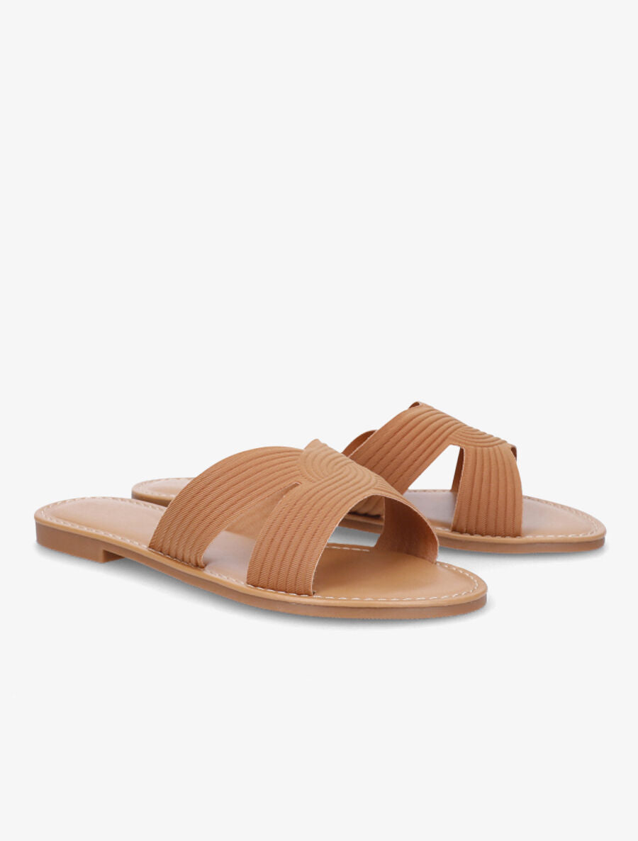 Mules plates en tissu effet torsadé - Camel - 4