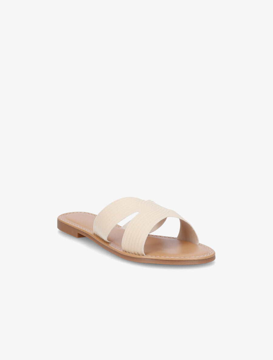 Mules plates en tissu effet torsadé - Beige - 2