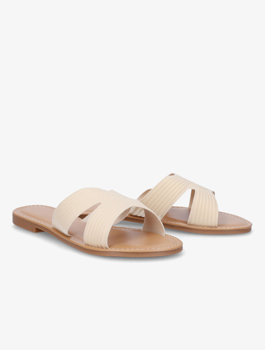 Mules plates en tissu effet torsadé - Beige - 4