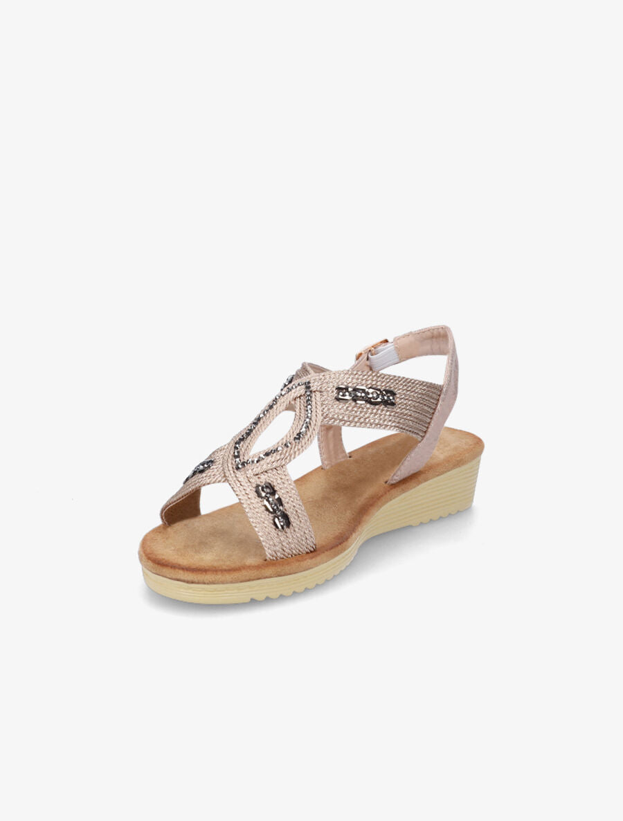 Sandales compensées effet tissé et strass - Rose gold - 3
