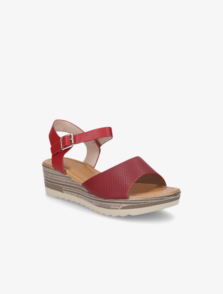 Sandales compensées en simili effet bois - Rouge - 2