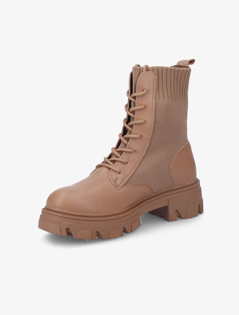 Bottines en simili à semelle crantée - Camel - 4
