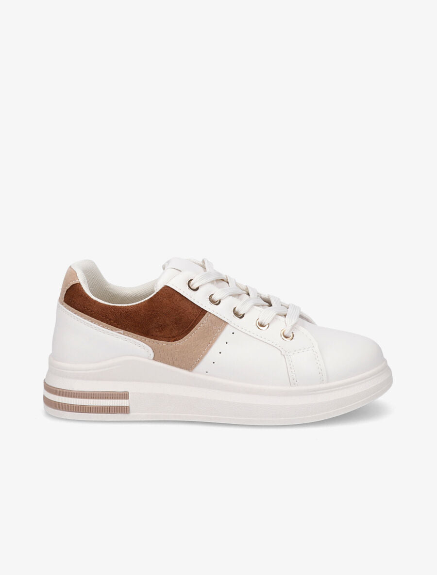 Sneakers classique en simili et suédine - Beige - 5