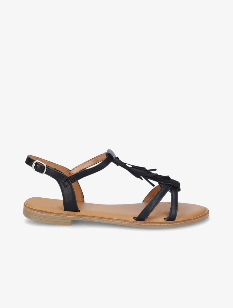 Nu-pieds en simili et franges en suédine - Noir - 6