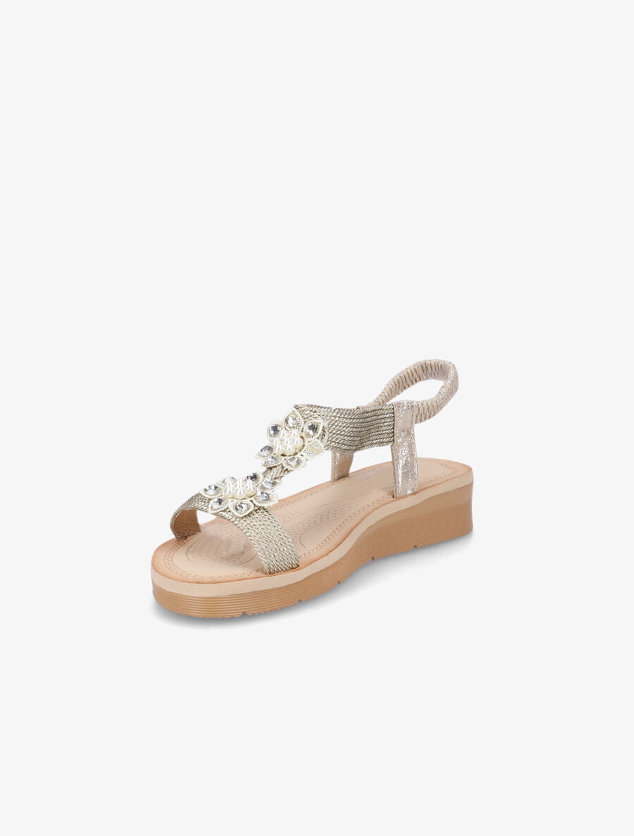 Nu-pieds à motif fleurs ornés de strass et perles - Or - 3