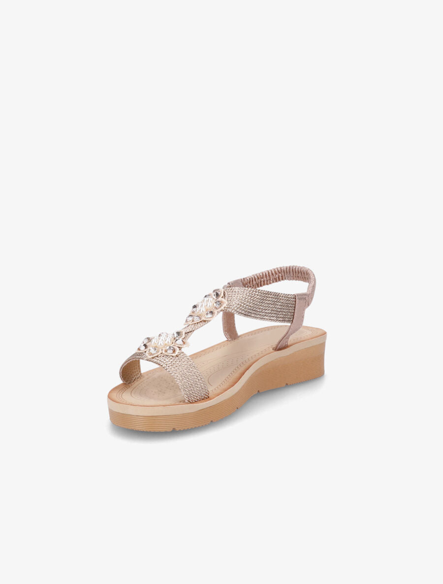 Nu-pieds à motif fleurs ornés de strass et perles - Rose gold - 3