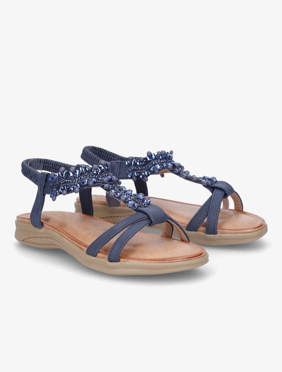 Nu-pieds en simili à perles - Marine - 4