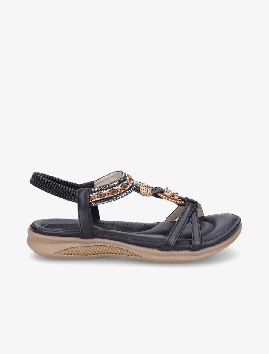 Nu-pieds brodés à strass - Noir - 5