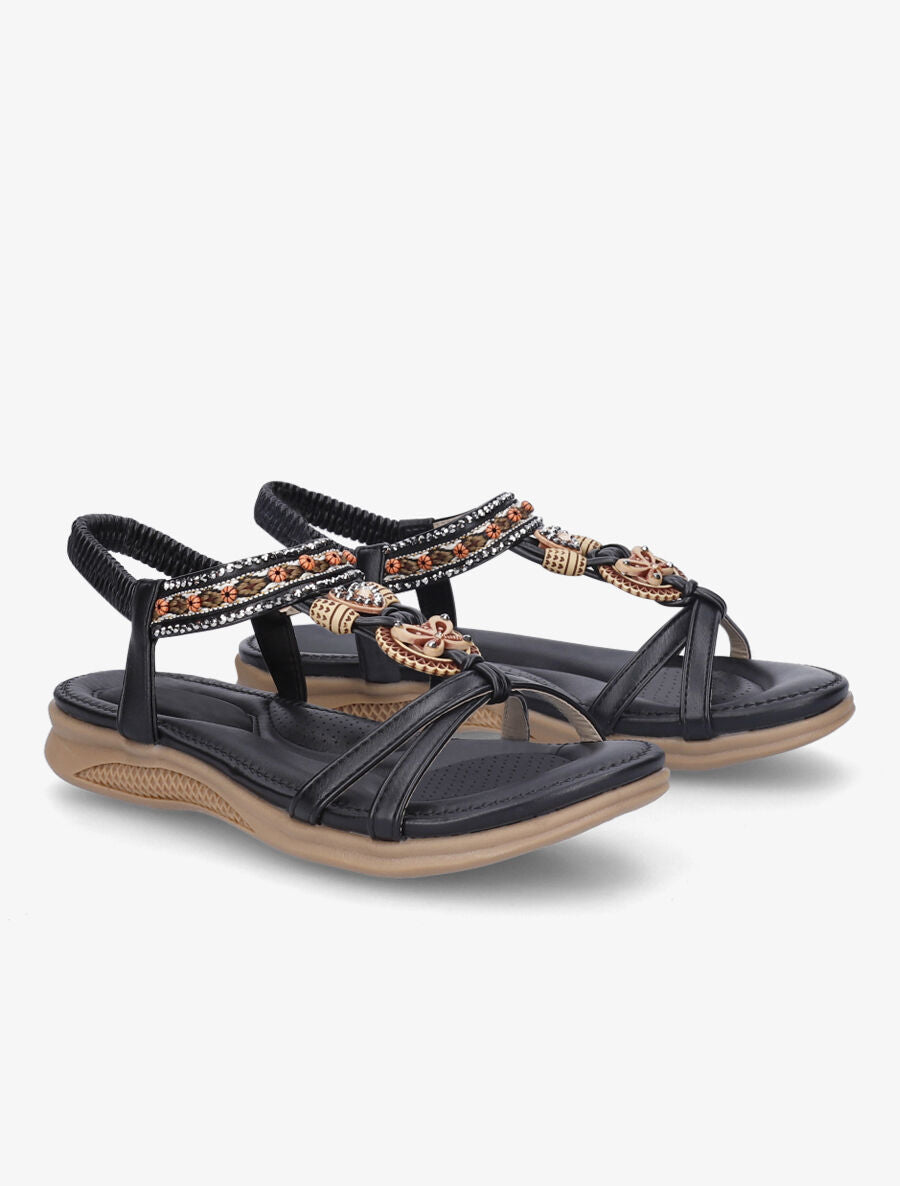 Nu-pieds brodés à strass - Noir - 4