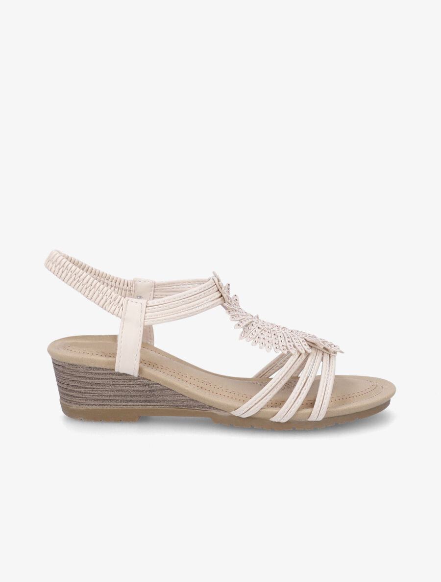 Sandales compensées style plume à strass - Beige - 5