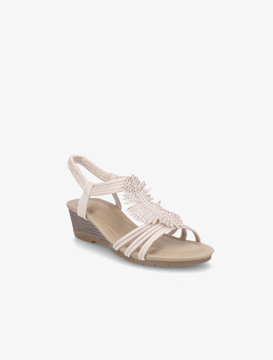 Sandales compensées style plume à strass - Beige - 2