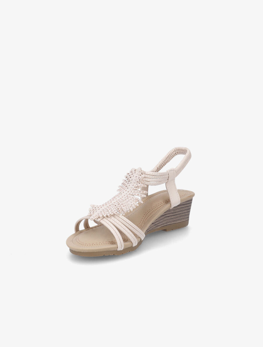 Sandales compensées style plume à strass - Beige - 3