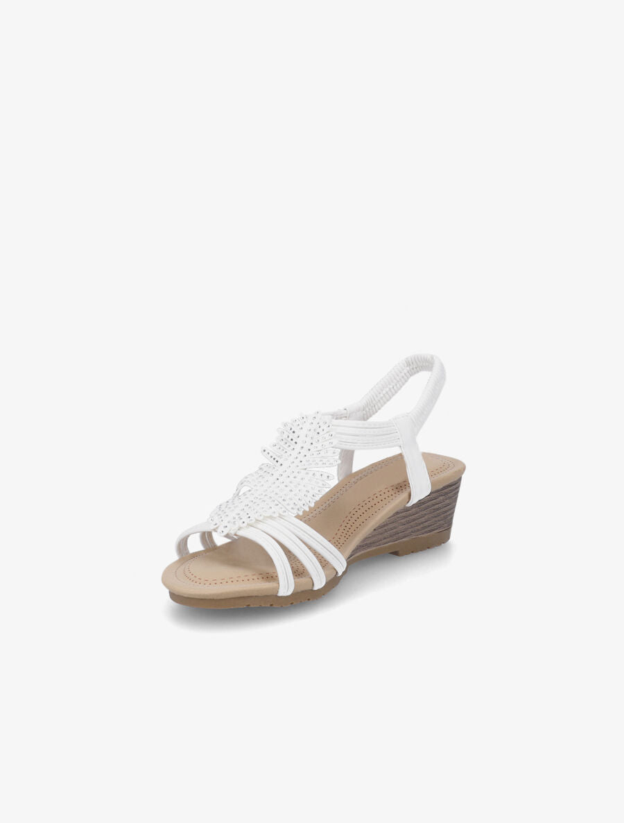 Sandales compensées style plume à strass - Blanc - 3