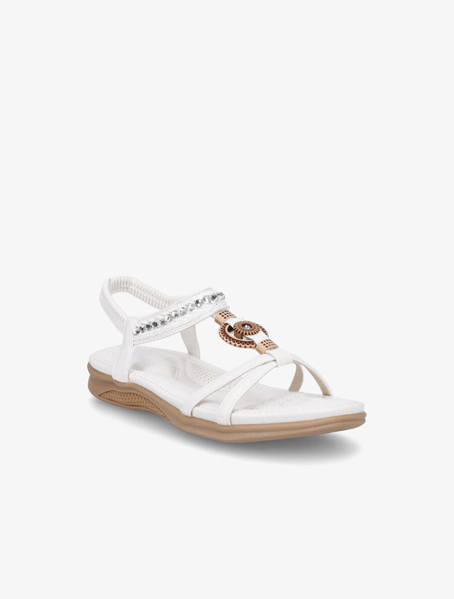 Nu-pieds à empiècement effet bois et strass - Blanc - 2