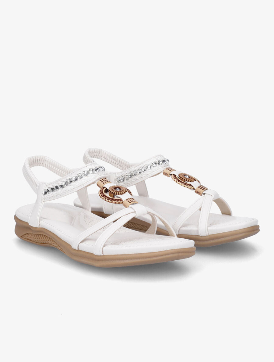 Nu-pieds à empiècement effet bois et strass - Blanc - 4
