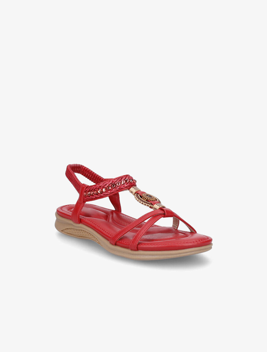Nu-pieds à empiècement effet bois et strass - Rouge - 2