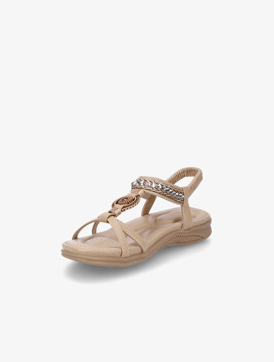 Nu-pieds à empiècement effet bois et strass - Beige - 3