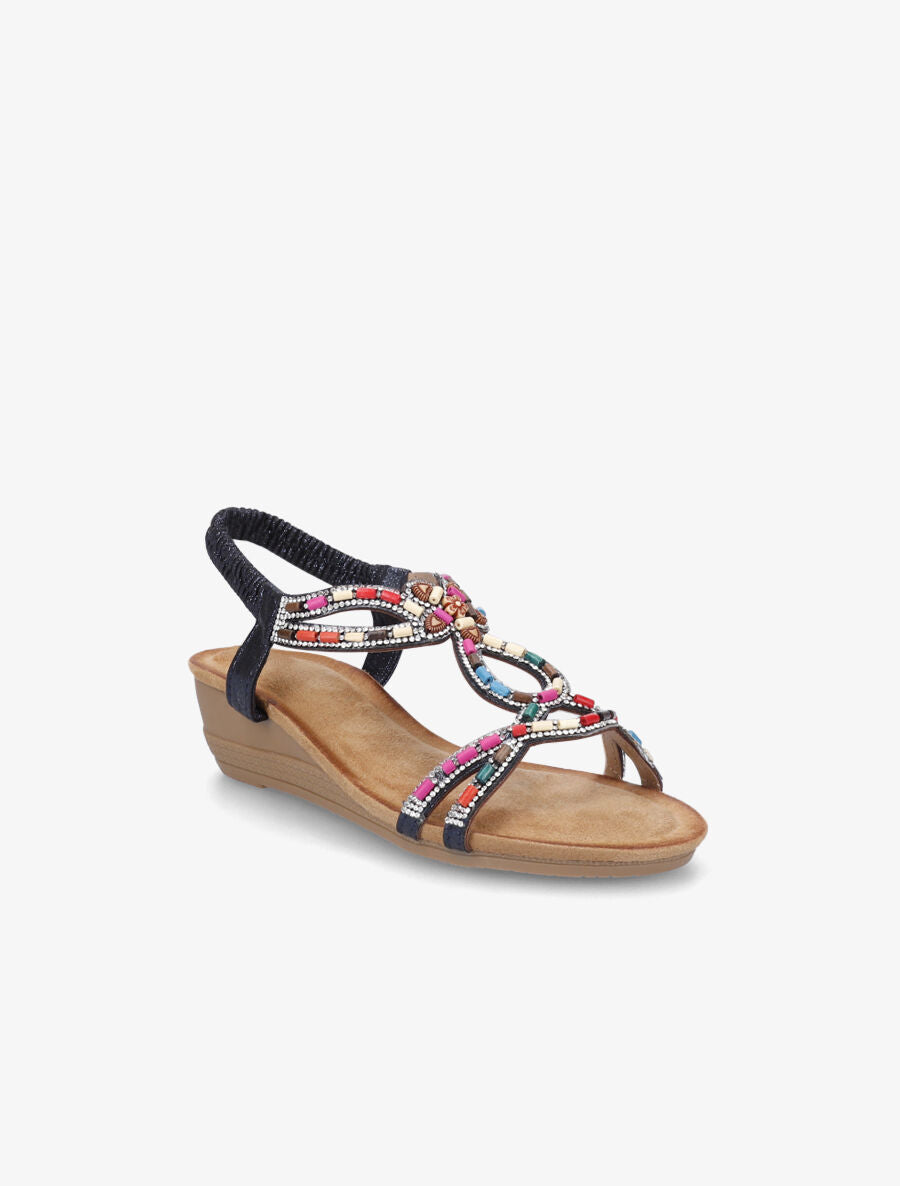 Nu-pieds à brides ornées de strass et perles - Marine - 2