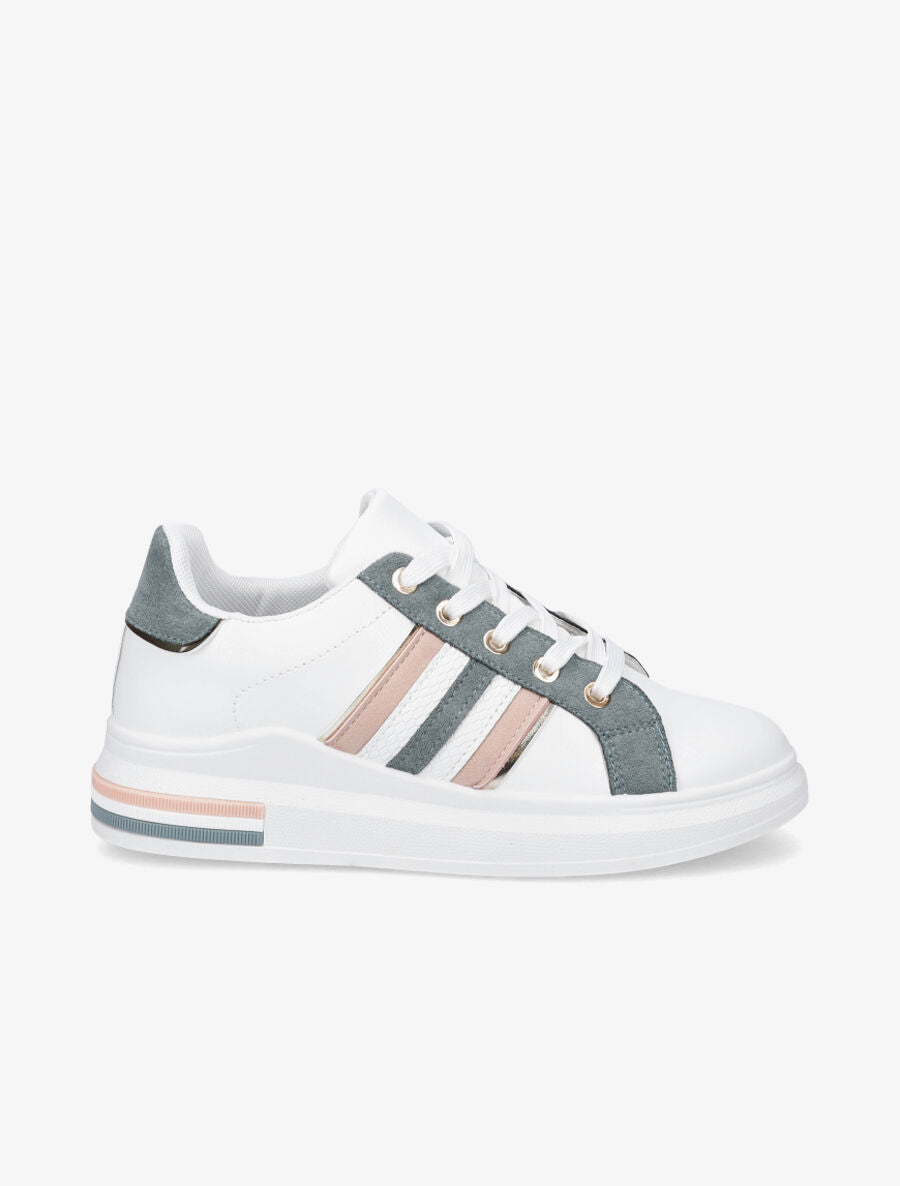 Sneakers en simili et suédine à bandes irisées - Vert sapin - 5