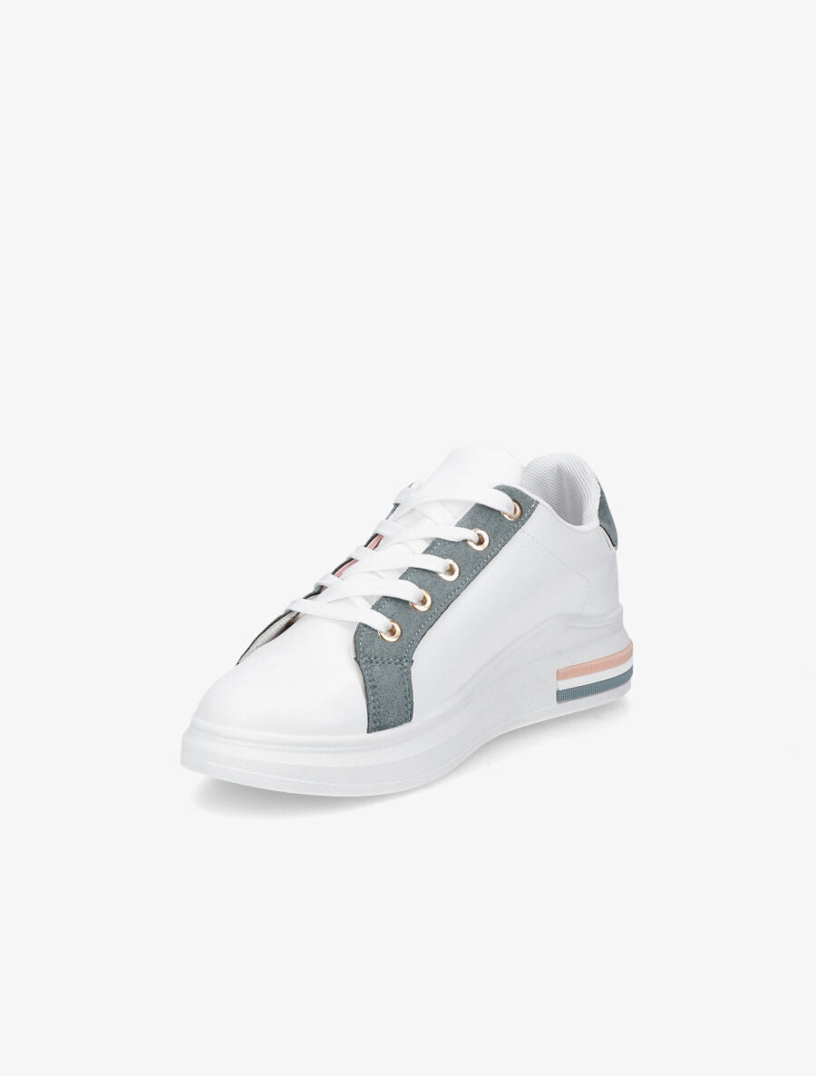 Sneakers en simili et suédine à bandes irisées - Vert sapin - 3