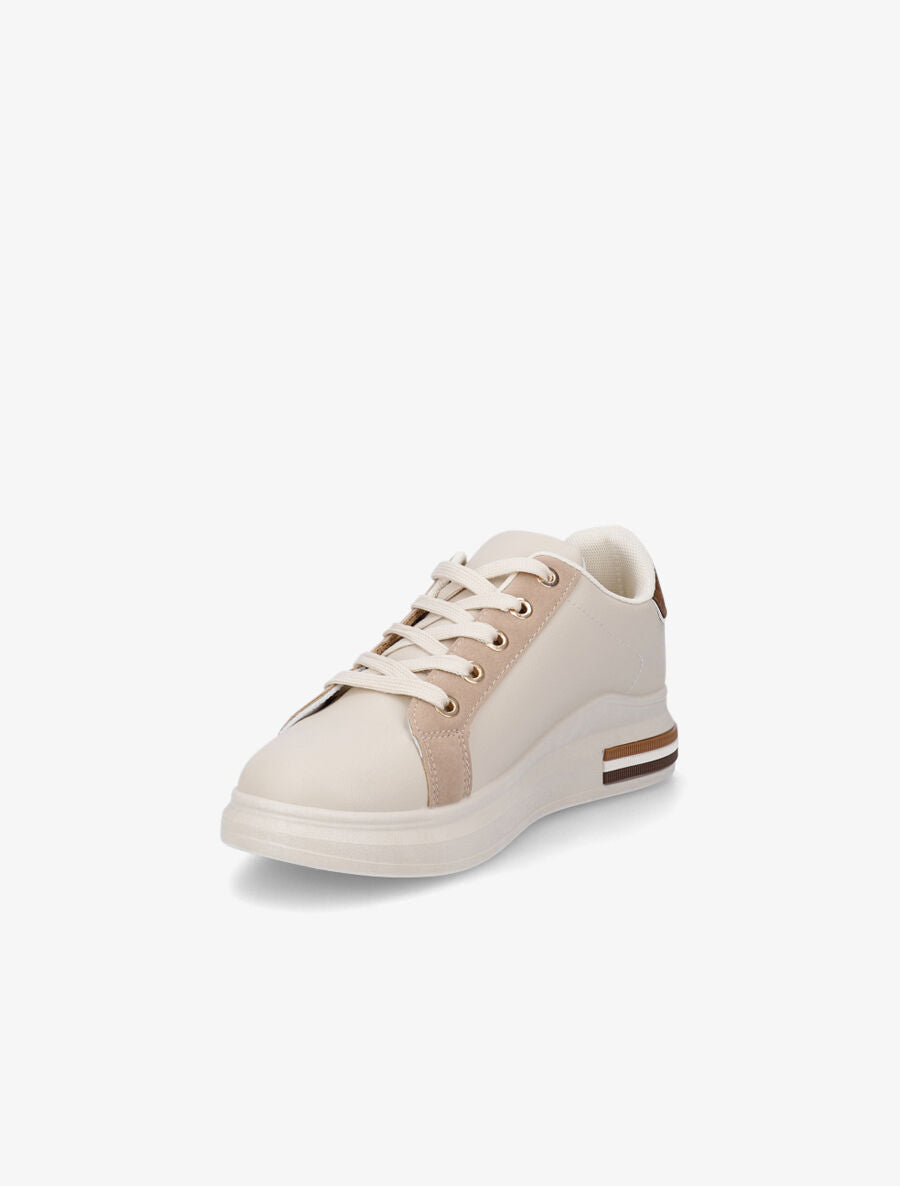 Sneakers en simili et suédine à bandes irisées - Beige - 3