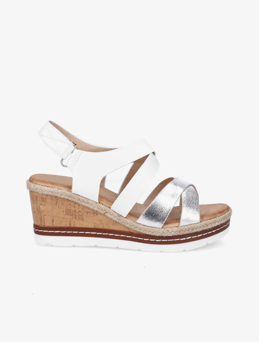 Sandales compensées en simili effet bois - Blanc - 5