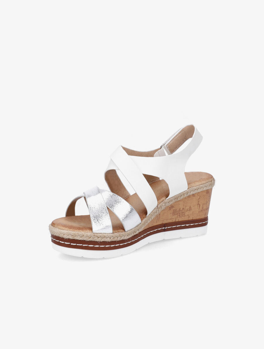 Sandales compensées en simili effet bois - Blanc - 3
