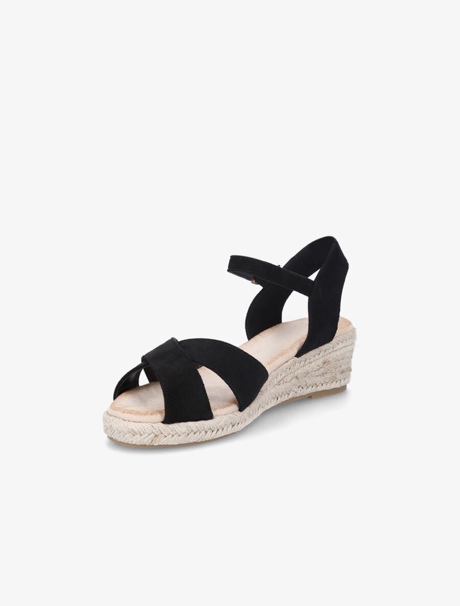 Sandales compensées style espadrille en suédine - Noir - 3