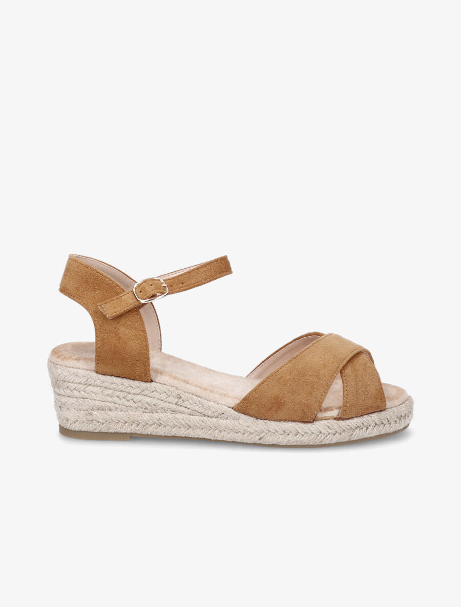 Sandales compensées style espadrille en suédine - Camel - 5