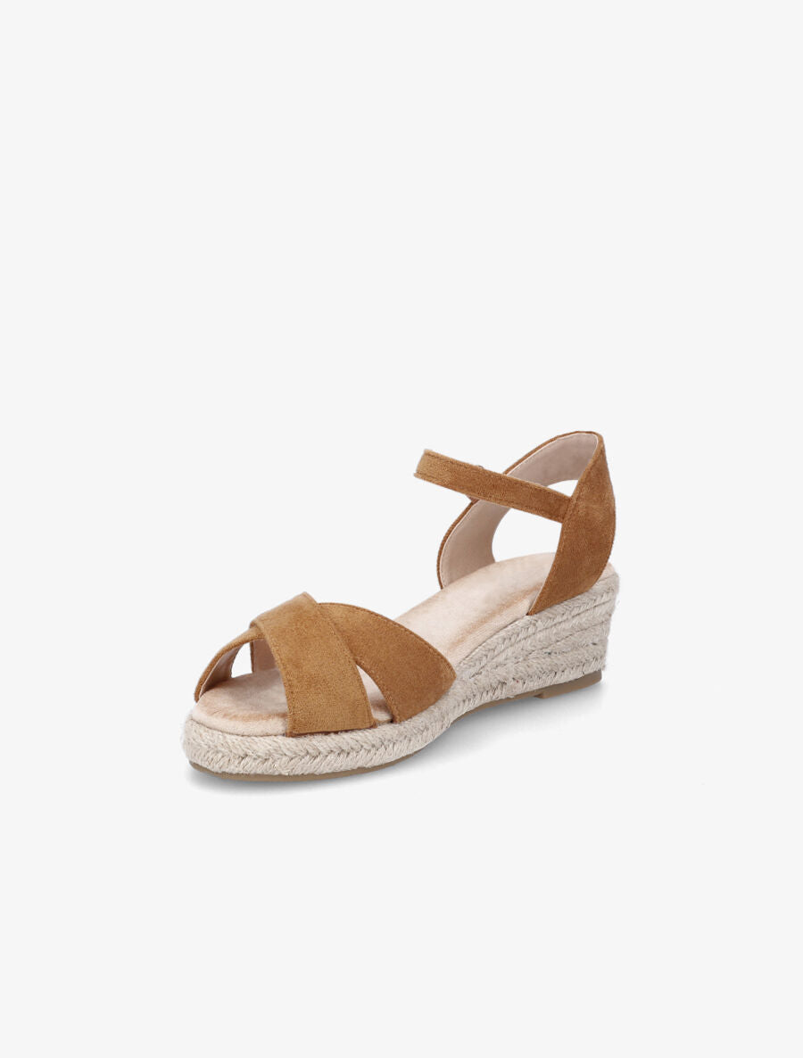Sandales compensées style espadrille en suédine - Camel - 3