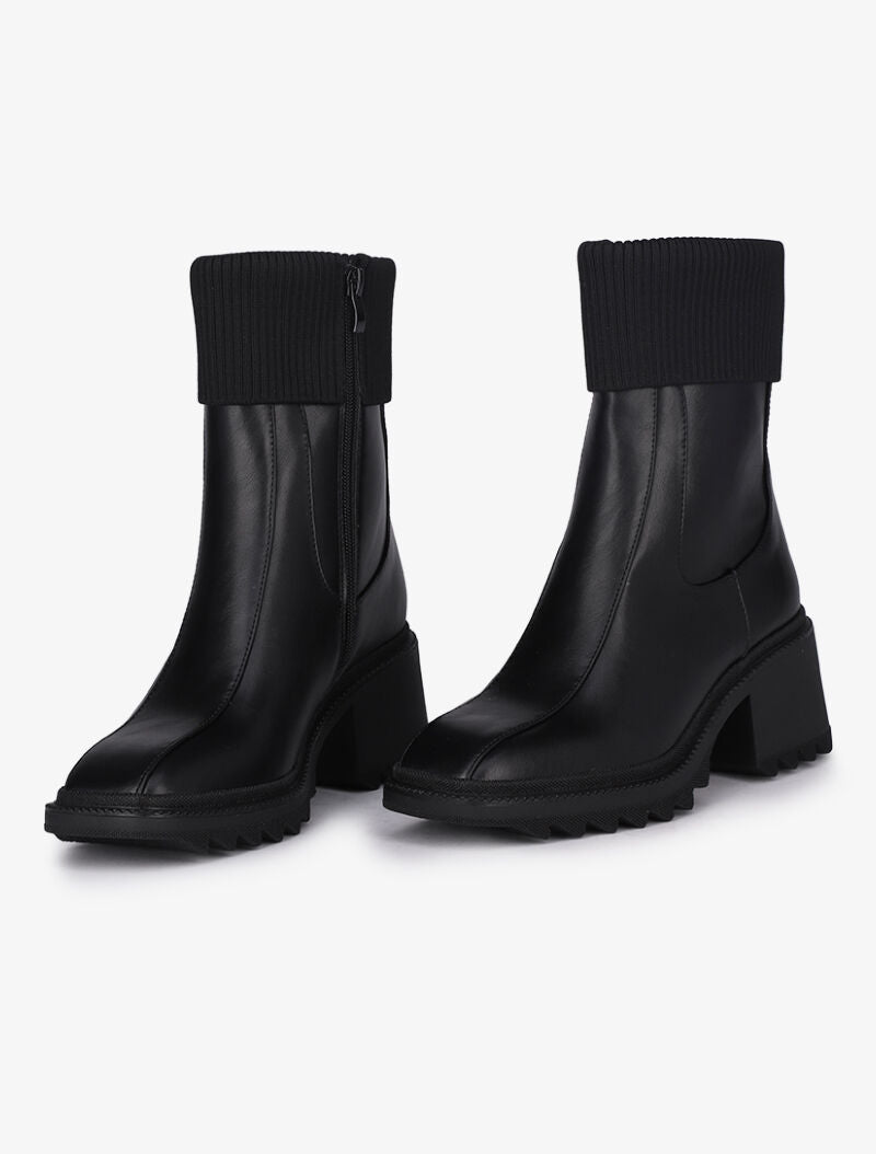 Bottines à bouts carrés et rabats en tissu cotelé - Noir - 5