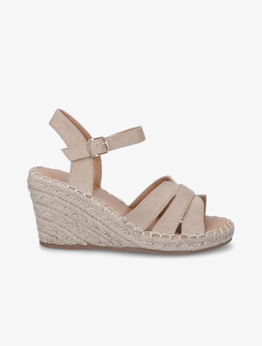 Sandales compensées à triple brides - Beige foncé - 1