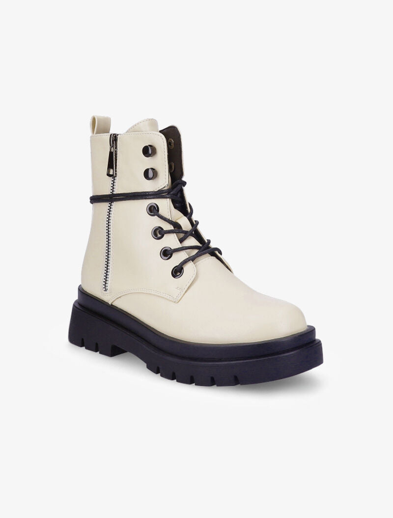 Rangers à double zip et semelles crantées - Beige - 3