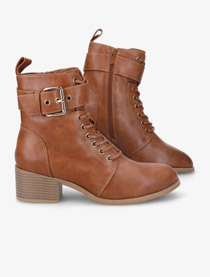 Bottines à sangle à boucle carrée - Camel - 5
