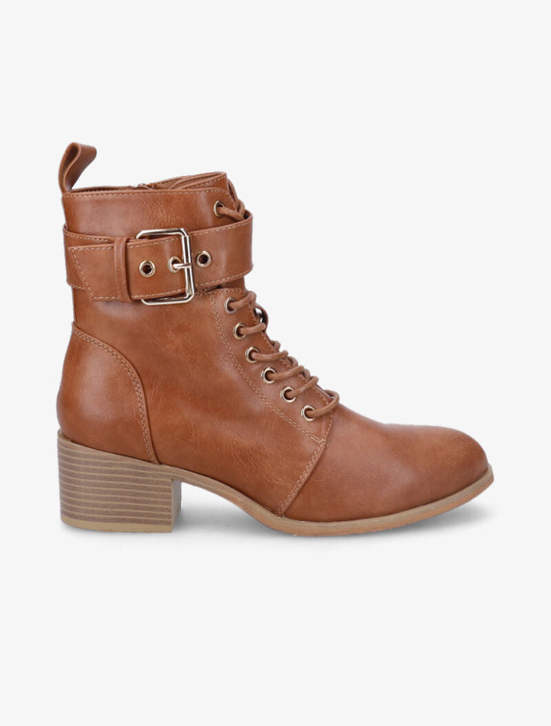Bottines à sangle à boucle carrée - Camel - 2