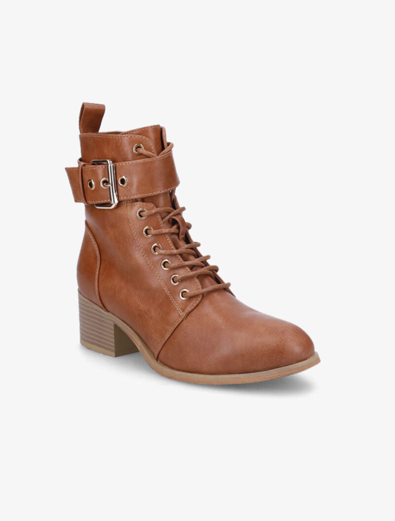 Bottines à sangle à boucle carrée - Camel - 3