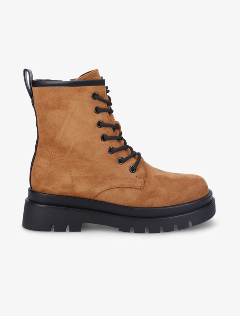 Bottines en suédine à lacets et plateforme - Camel - 2